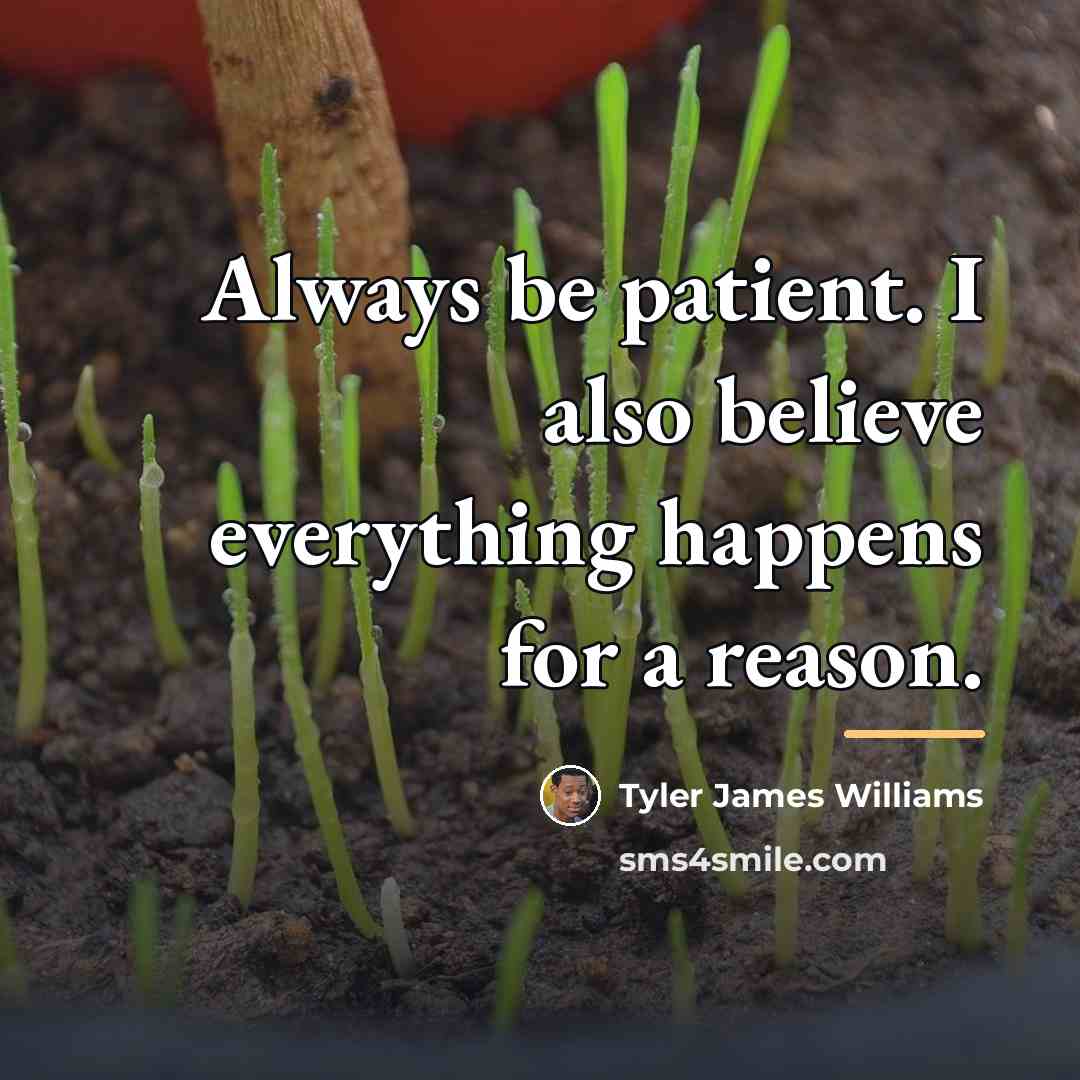 “Always be patient. I also believe everything happens for a…” quote by Tyler James Williams
