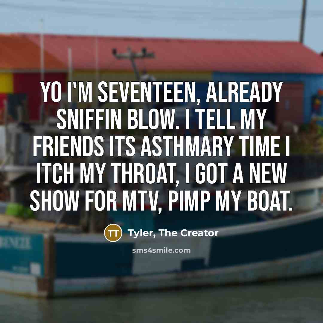 “Yo I'm seventeen, already sniffin blow. I tell my friends…” quote by Tyler, The Creator
