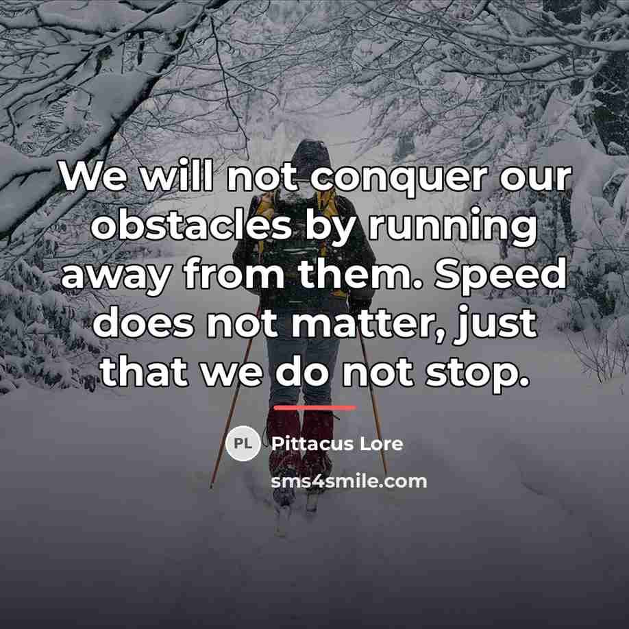 “We will not conquer our obstacles by running away from…” quote by Pittacus Lore