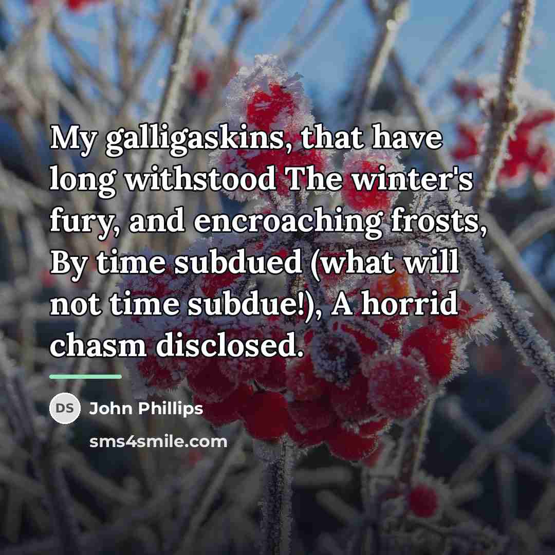 “My galligaskins, that have long withstood The winter's fury, and…” quote by John Phillips