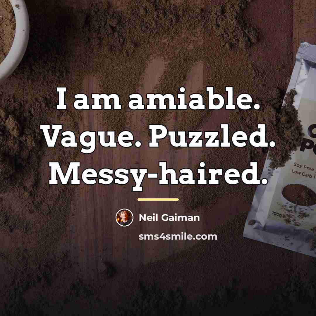 “I am amiable. Vague. Puzzled. Messy-haired.…” quote by Neil Gaiman