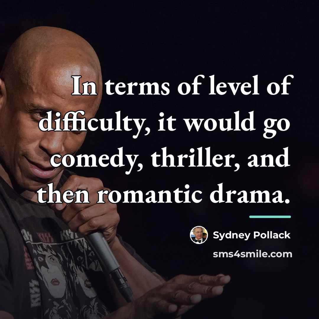 “In terms of level of difficulty, it would go comedy,…” quote by Sydney Pollack