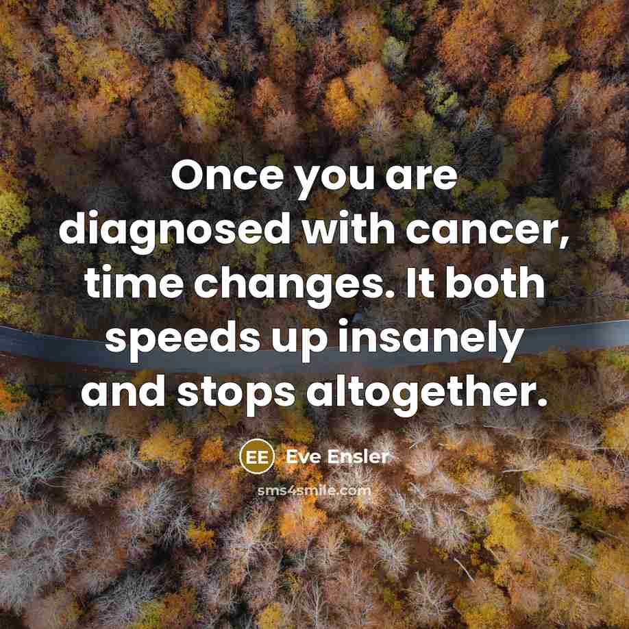 “Once you are diagnosed with cancer, time changes. It both…” quote by Eve Ensler