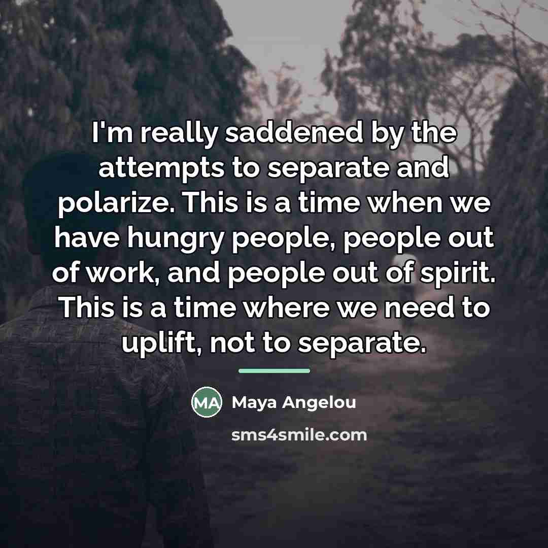 “I'm really saddened by the attempts to separate and polarize.…” quote by Maya Angelou