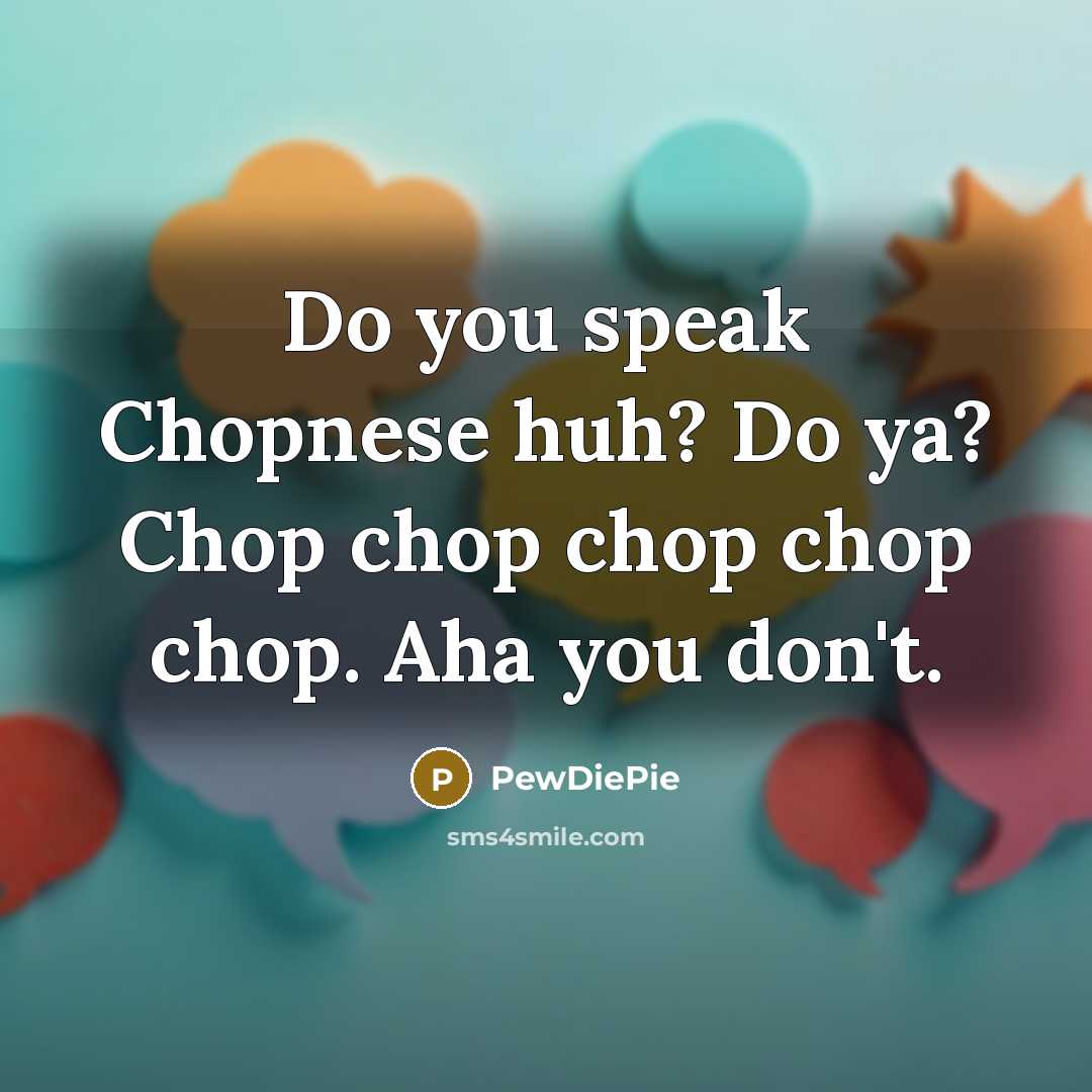 “Do you speak Chopnese huh? Do ya? Chop chop chop chop chop. Aha you don't.” quote by PewDiePie