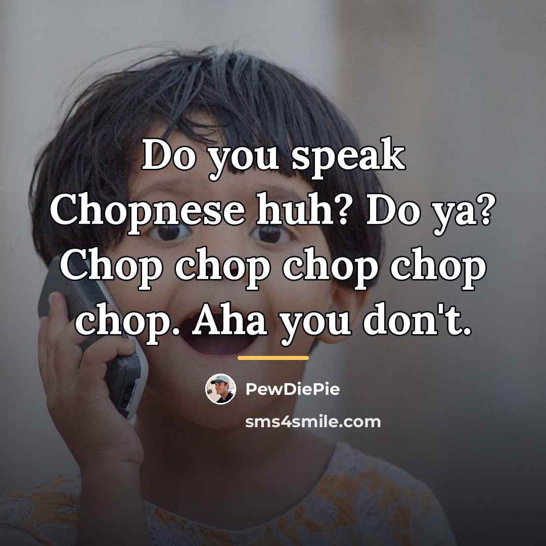 “Do you speak Chopnese huh? Do ya? Chop chop chop…” quote by PewDiePie