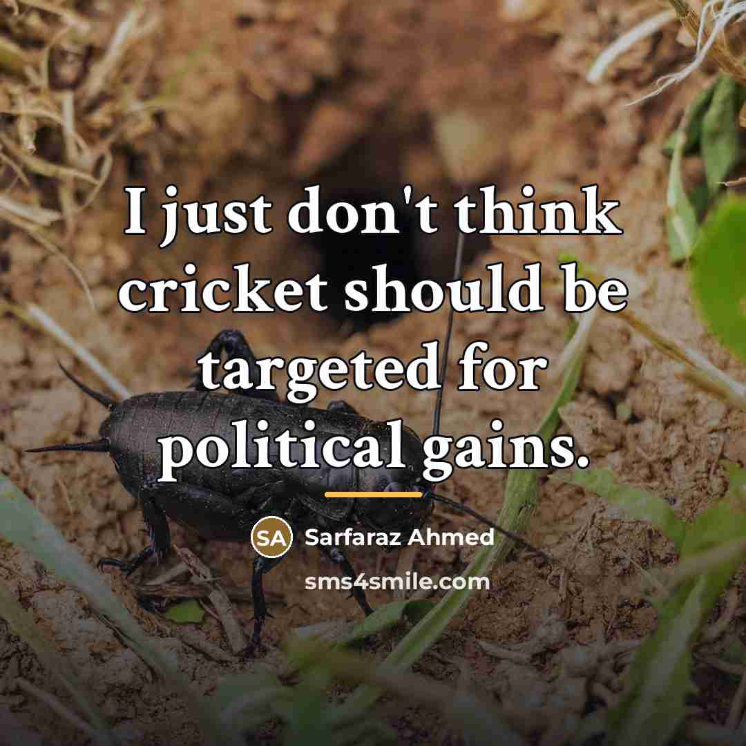 “I just don't think cricket should be targeted for political…” quote by Sarfaraz Ahmed