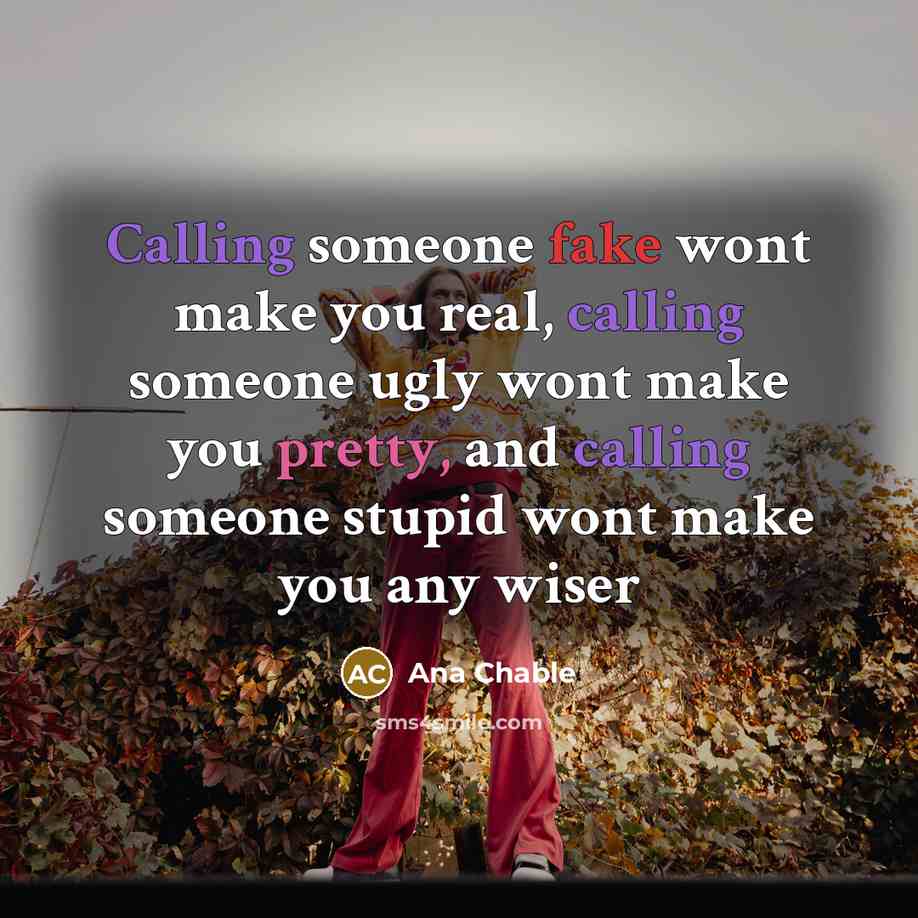 “Calling someone fake wont make you real, calling someone ugly…” quote by Ana Chable