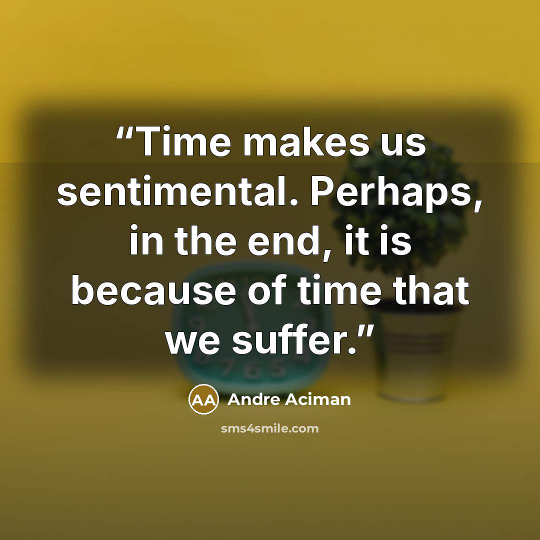 “Time makes us sentimental. Perhaps, in the end, it is because of time that we suffer.” quote by André Aciman