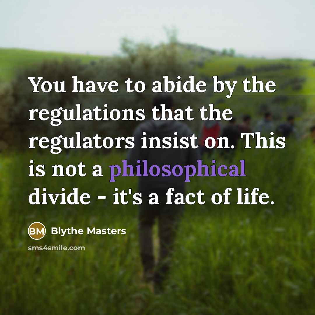 “You have to abide by the regulations that the regulators…” quote by Blythe Masters