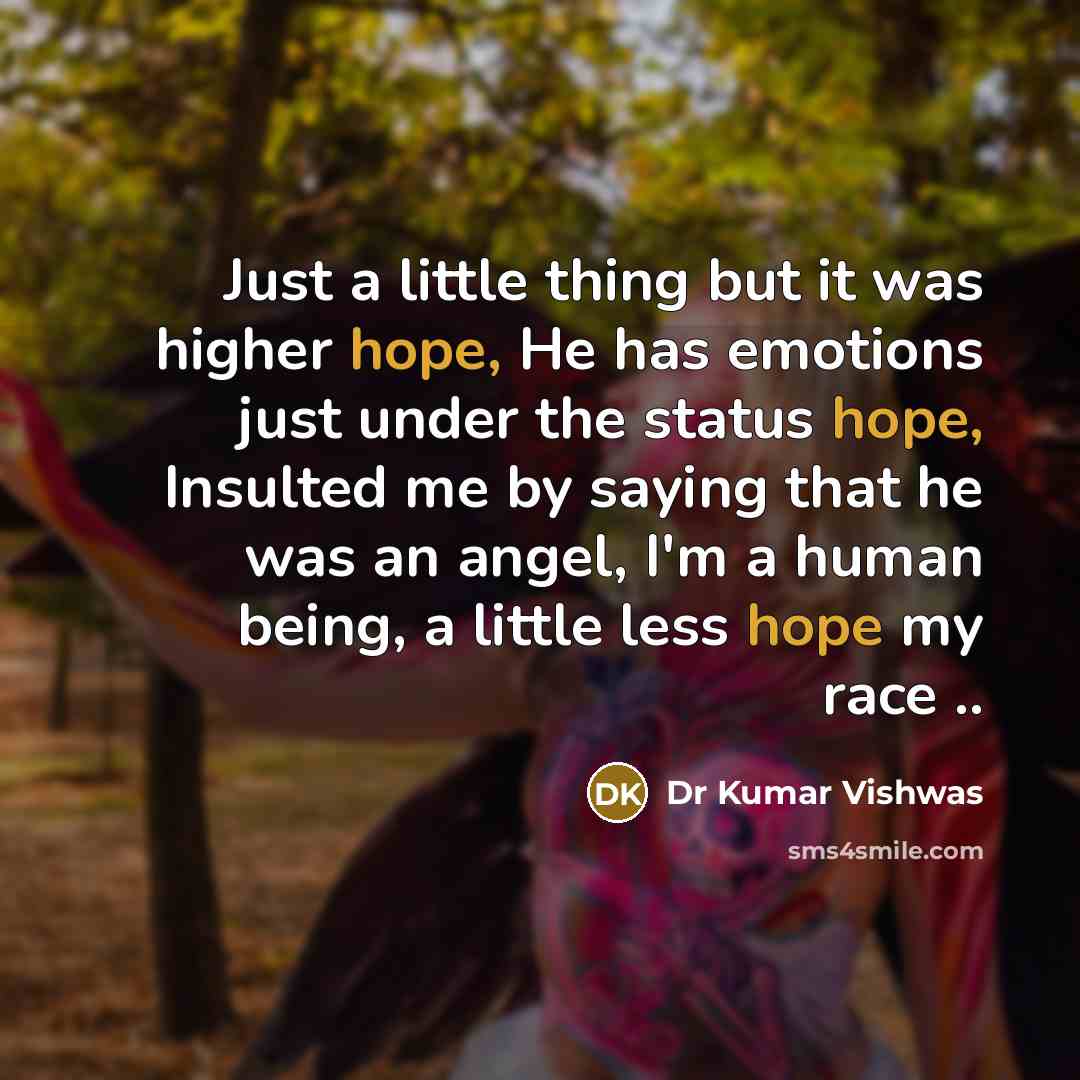 “Just a little thing but it was higher hope, He has emotions just under the status hope, Insulted me by saying that he was an angel, I'm a human being, a little less hope my race ..” quote by Dr Kumar Vishwas