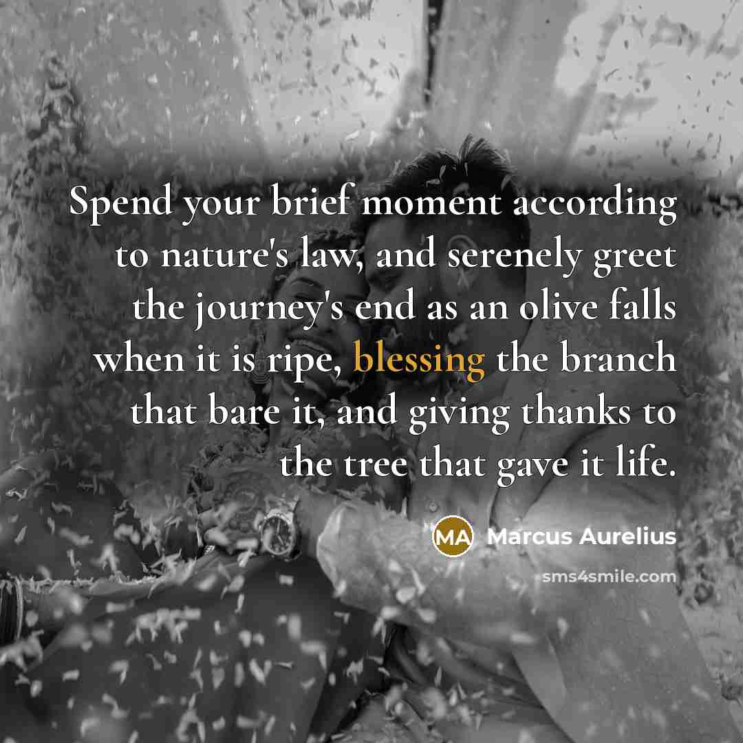 “Spend your brief moment according to nature's law, and serenely…” quote by Marcus Aurelius