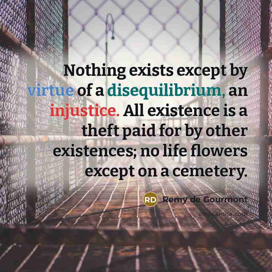 “Nothing exists except by virtue of a disequilibrium, an injustice.…” quote by Remy de Gourmont