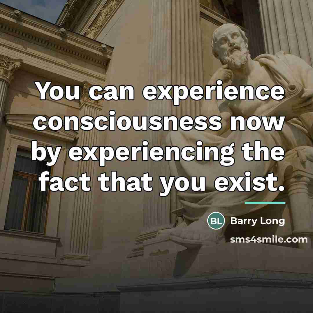 “You can experience consciousness now by experiencing the fact that…” quote by Barry Long