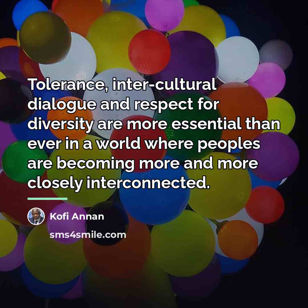 “Tolerance, inter-cultural dialogue and respect for diversity are more essential…” quote by Kofi Annan
