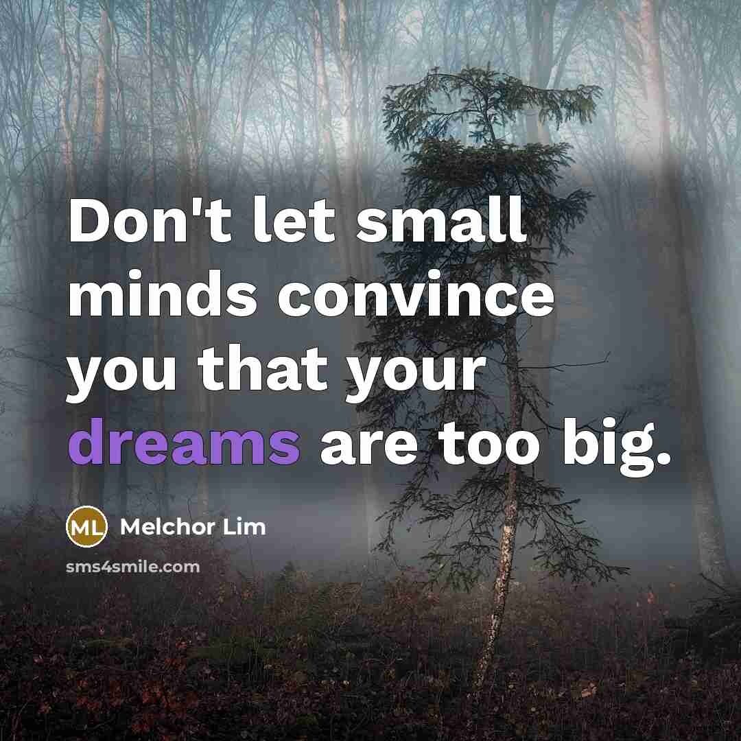 “Don't let small minds convince you that your dreams are…” quote by Melchor Lim