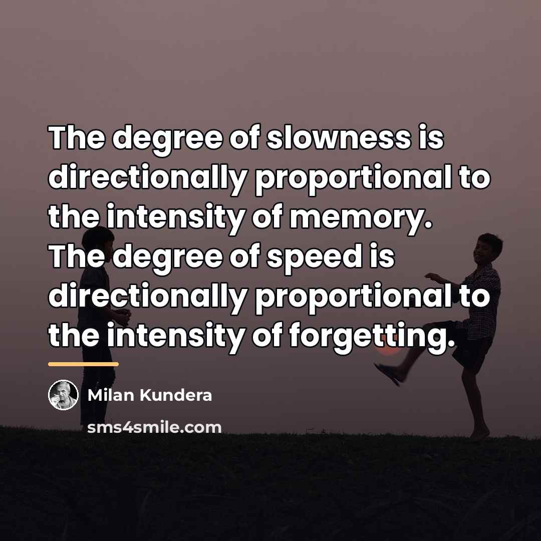 “The degree of slowness is directionally proportional to the intensity…” quote by Milan Kundera