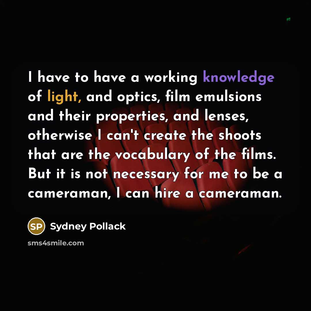 “I have to have a working knowledge of light, and…” quote by Sydney Pollack