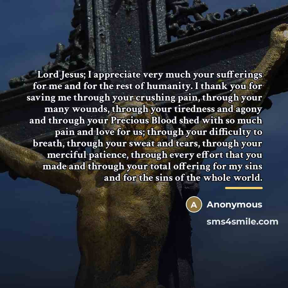 “Lord Jesus; I appreciate very much your sufferings for me…” quote by Anonymous