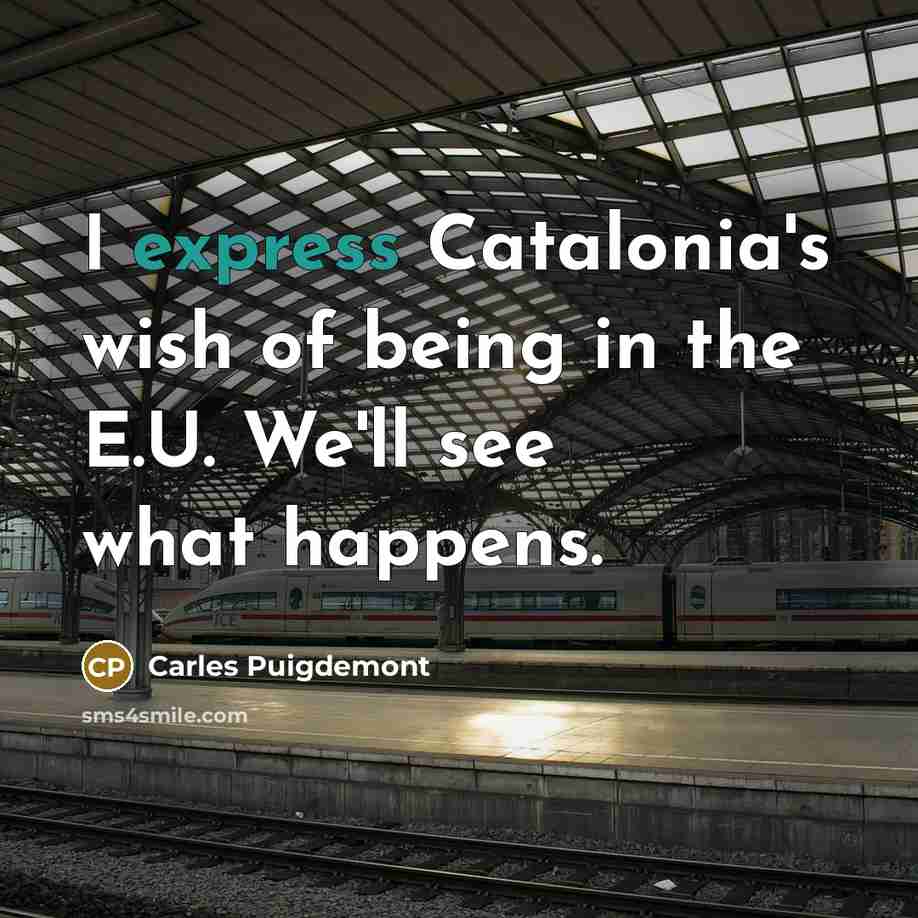 “I express Catalonia's wish of being in the E.U. We'll…” quote by Carles Puigdemont