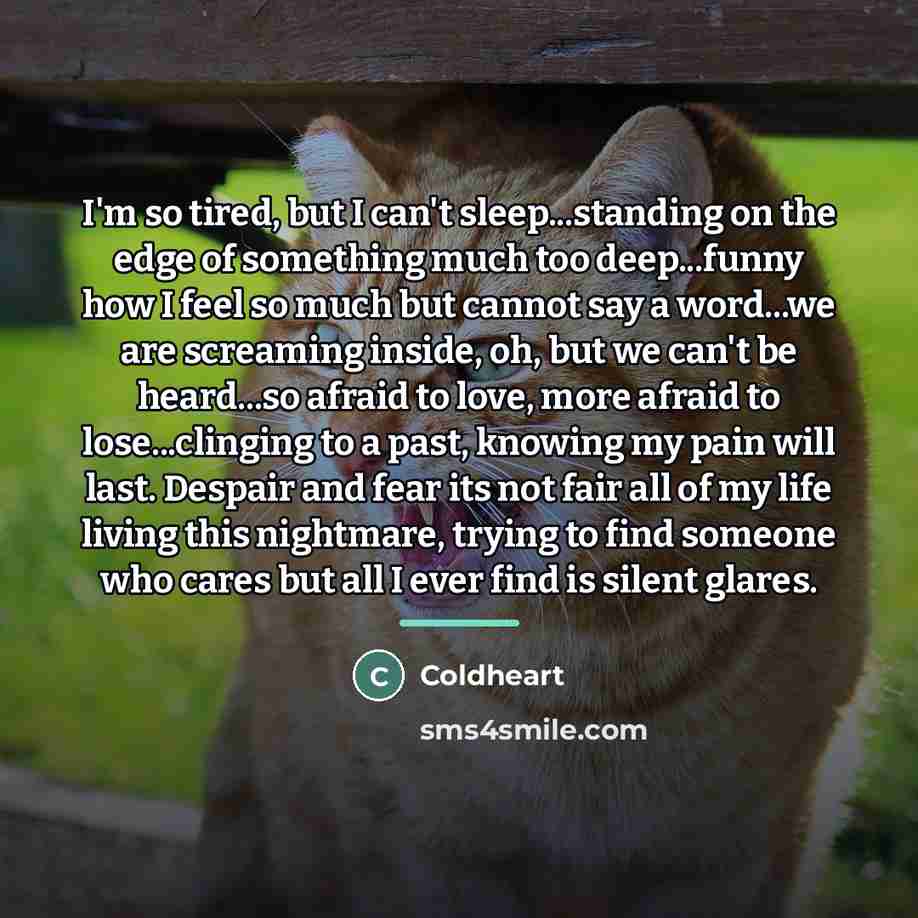 “I'm so tired, but I can't sleep...standing on the edge…” quote by Coldheart