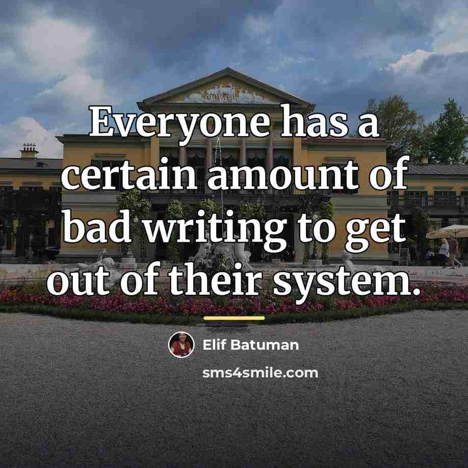 “Everyone has a certain amount of bad writing to get…” quote by Elif Batuman