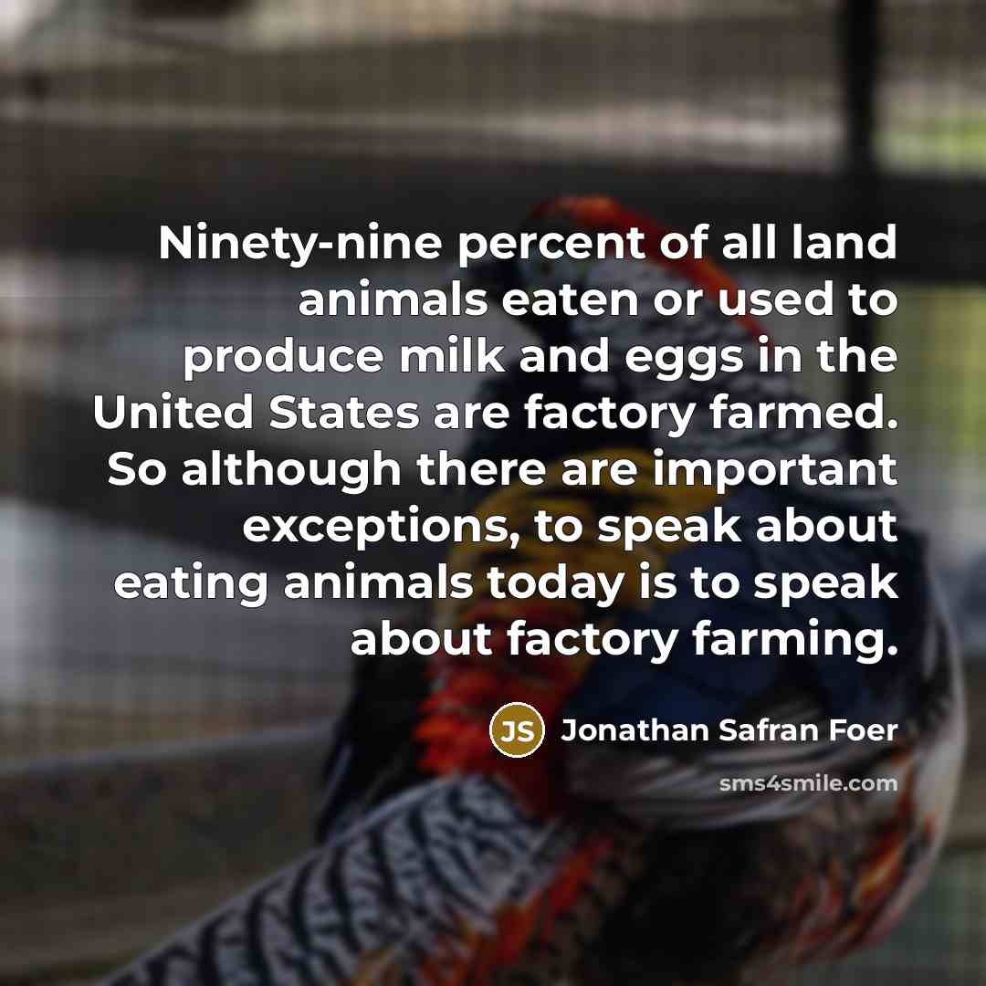“Ninety-nine percent of all land animals eaten or used to…” quote by Jonathan Safran Foer