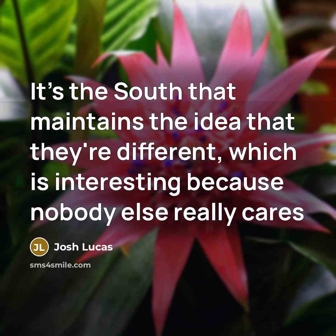“It's the South that maintains the idea that they're different,…” quote by Josh Lucas