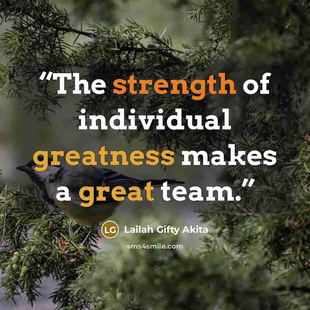 “The strength of individual greatness makes a great team.” quote by Lailah Gifty Akita