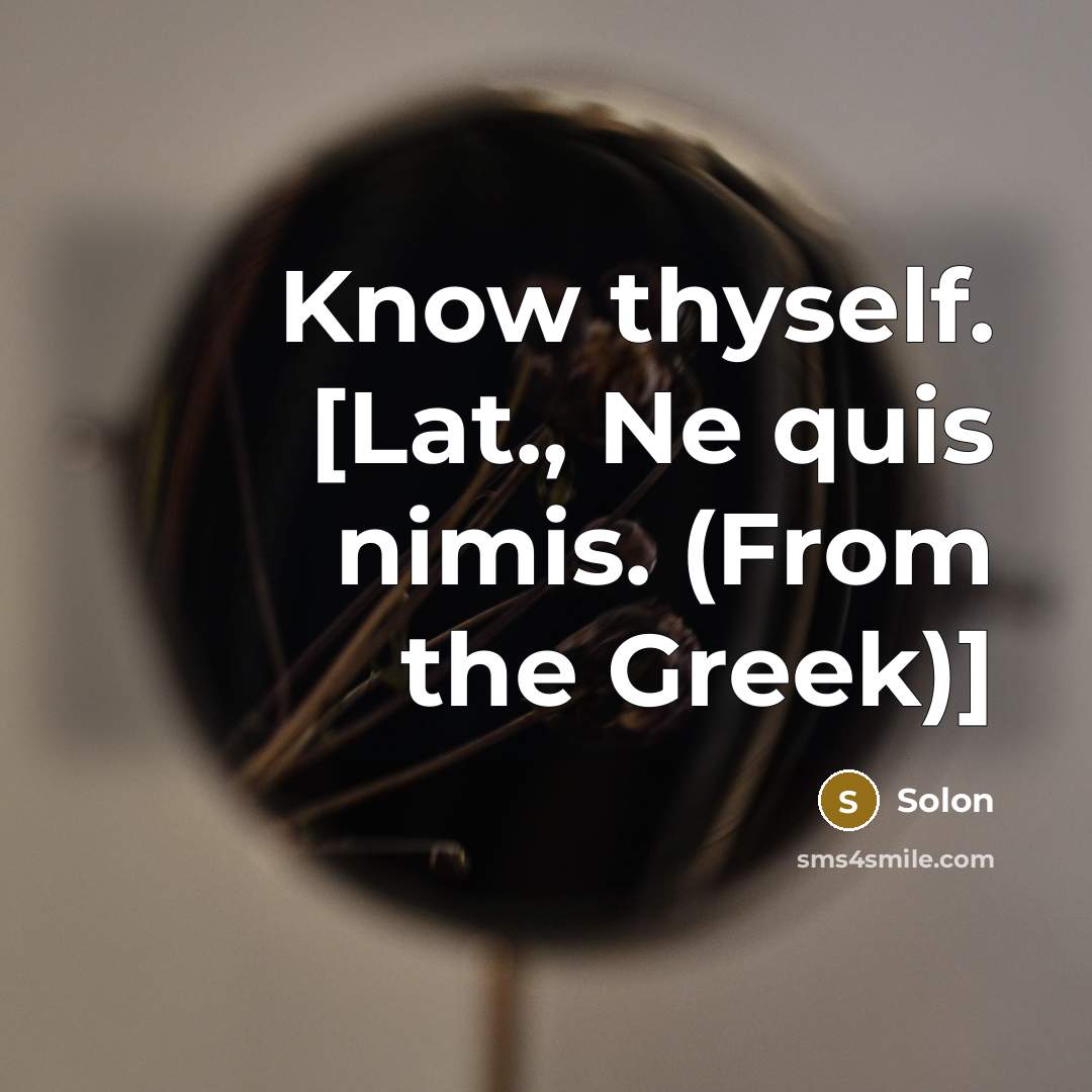 “Know thyself. [Lat., Ne quis nimis. (From the Greek)]…” quote by Solon
