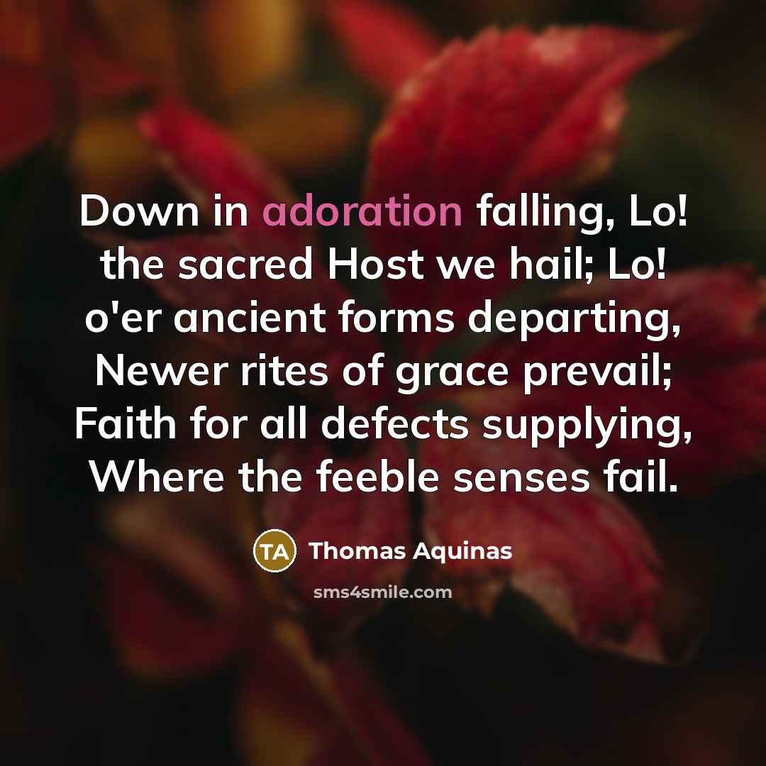 “Down in adoration falling, Lo! the sacred Host we hail;…” quote by Thomas Aquinas