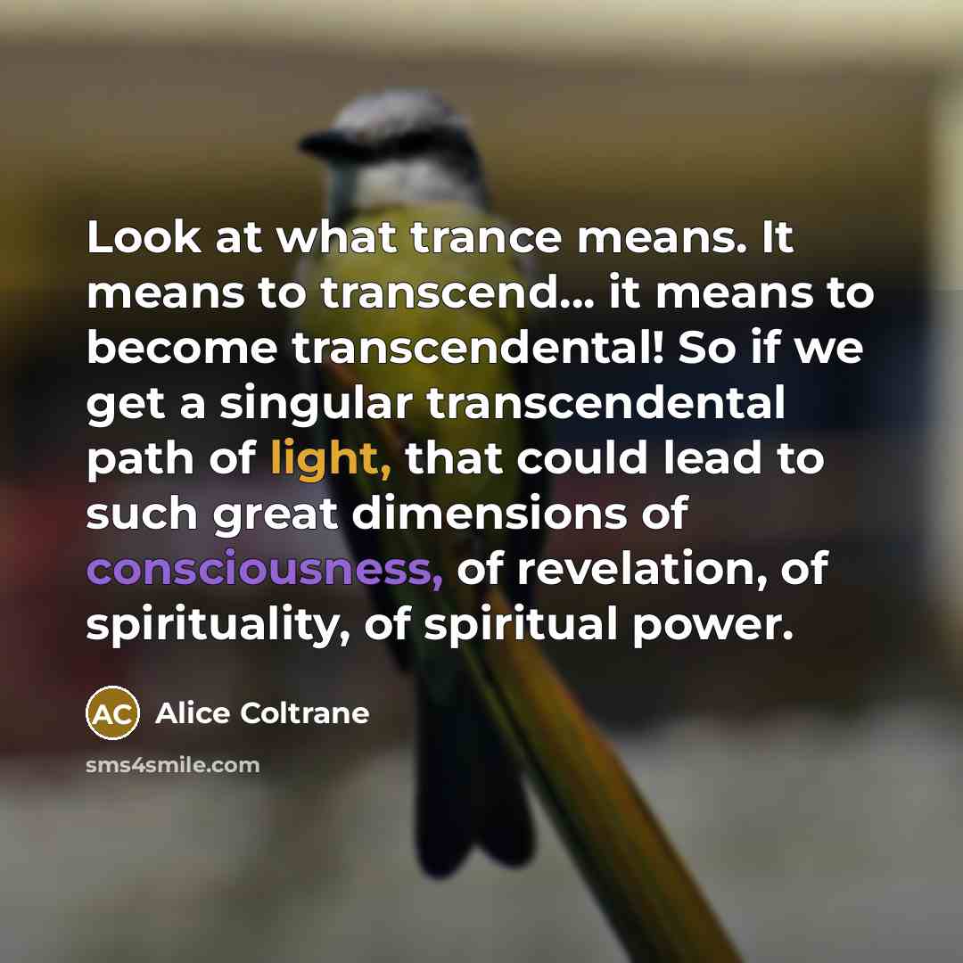 “Look at what trance means. It means to transcend... it…” quote by Alice Coltrane