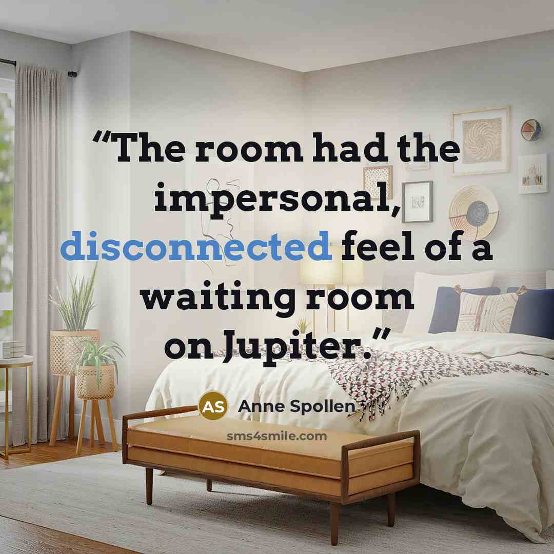 “The room had the impersonal, disconnected feel of a waiting room on Jupiter.” quote by Anne Spollen