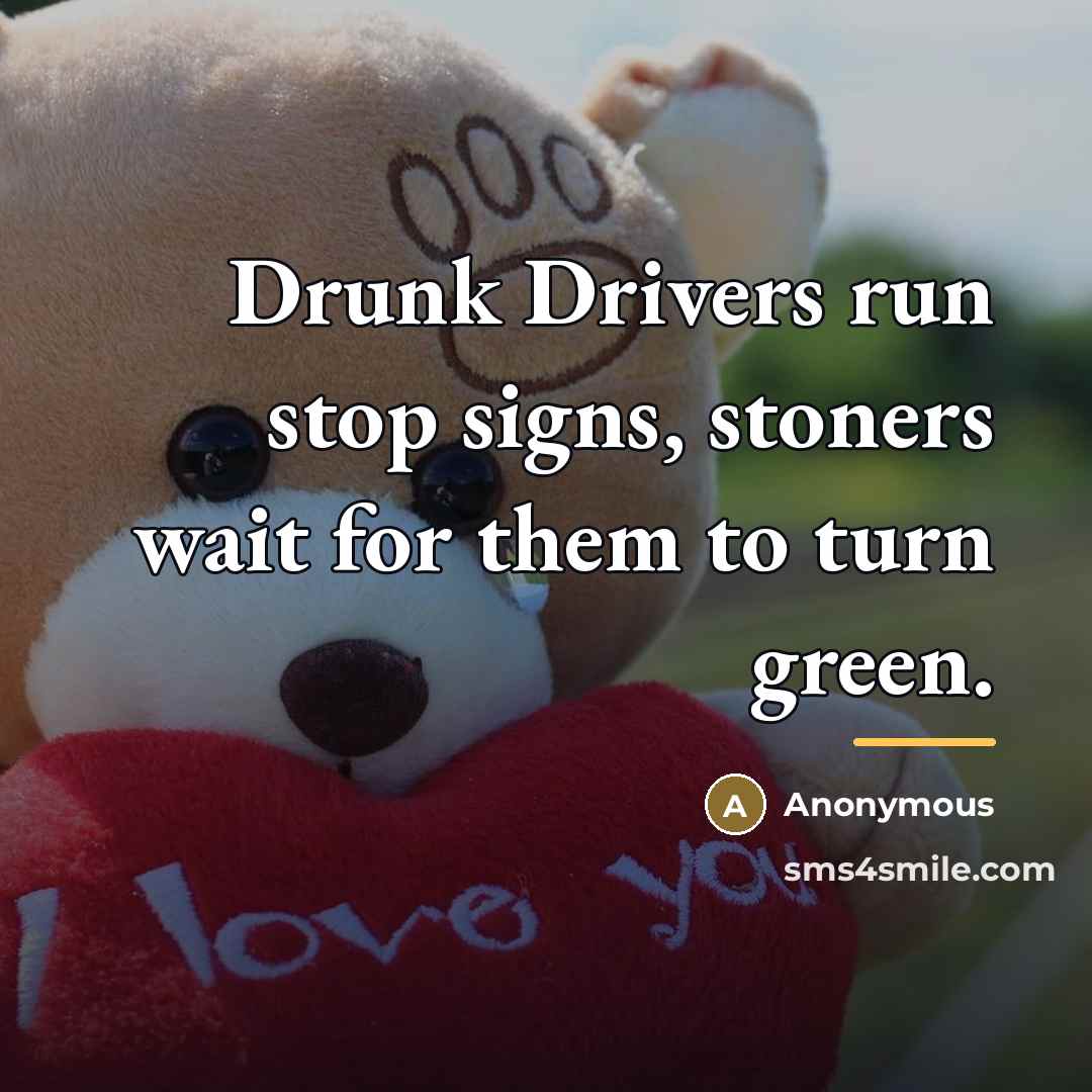 “Drunk Drivers run stop signs, stoners wait for them to…” quote by Anonymous