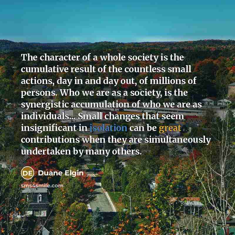“The character of a whole society is the cumulative result…” quote by Duane Elgin