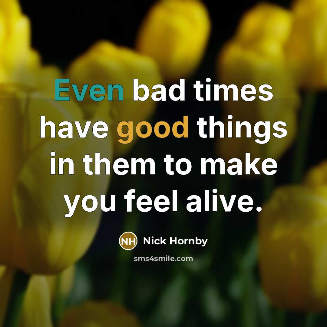 “Even bad times have good things in them to make…” quote by Nick Hornby