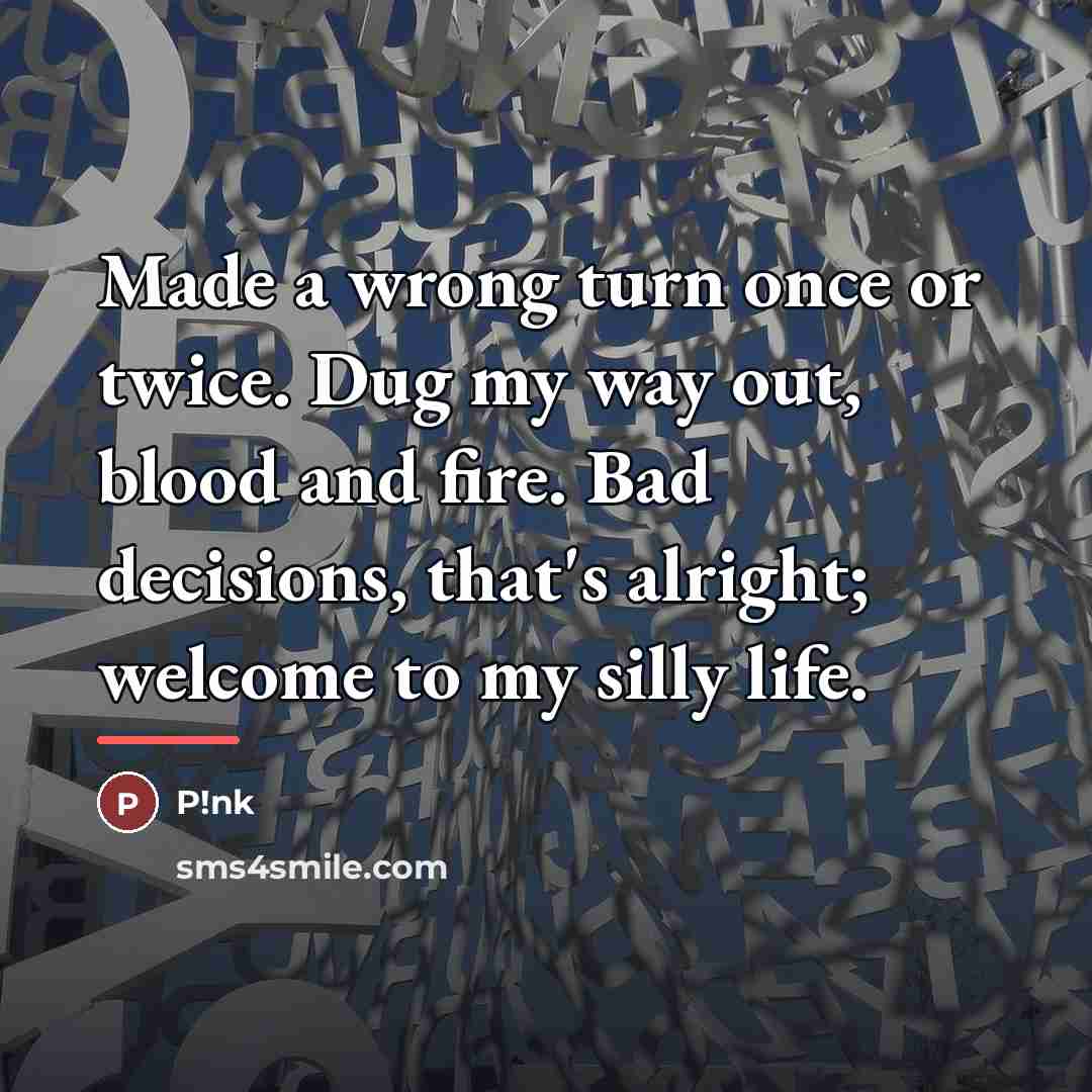 “Made a wrong turn once or twice. Dug my way…” quote by P!nk