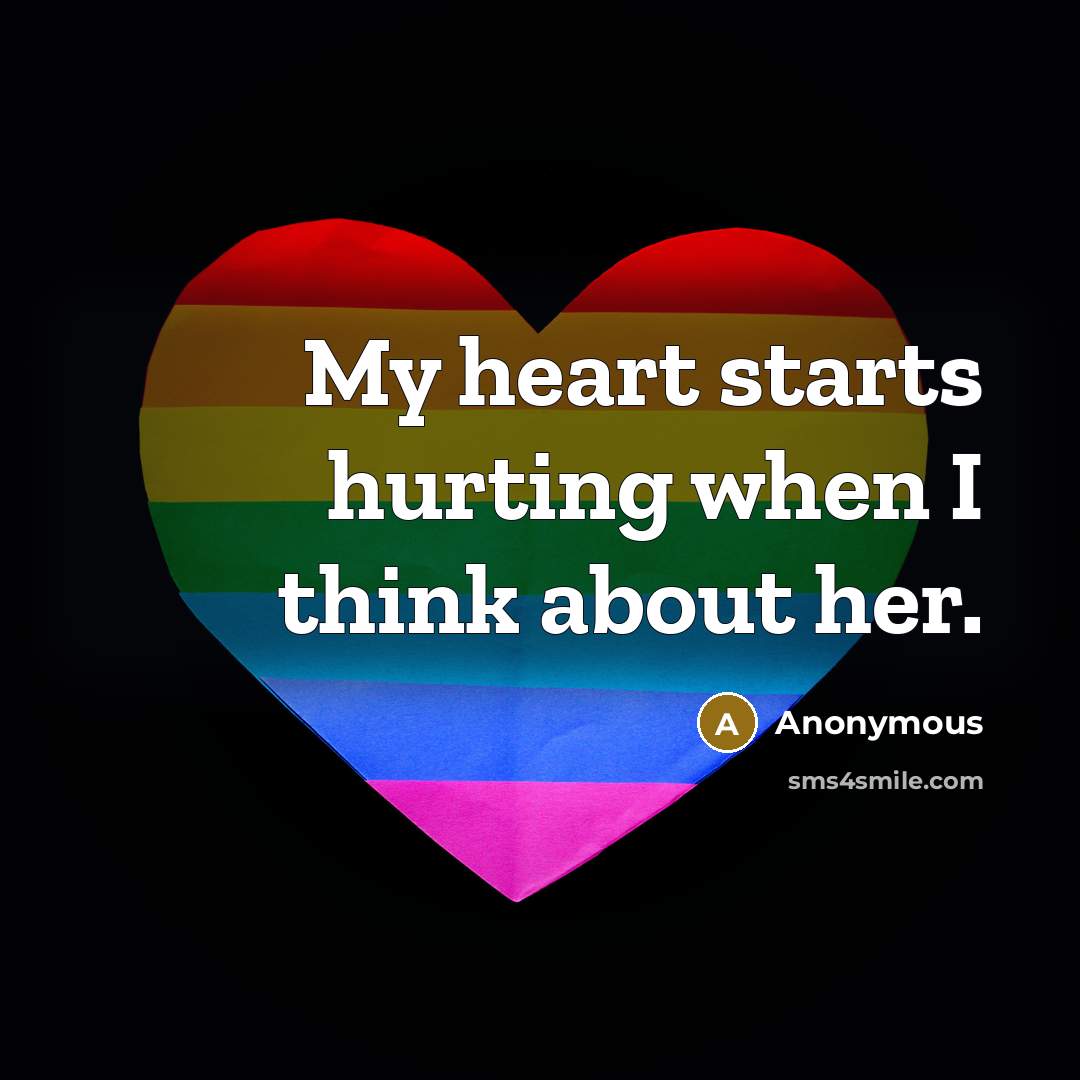 “My heart starts hurting when I think about her.…” quote by Anonymous