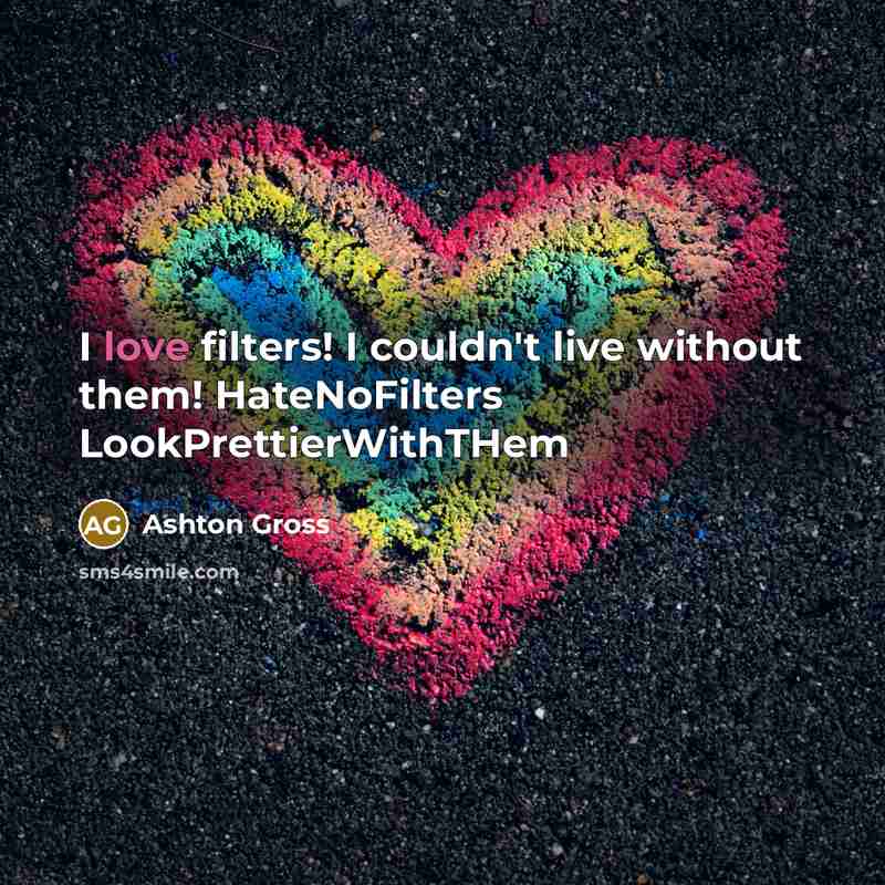 “I love filters! I couldn't live without them! HateNoFilters LookPrettierWithTHem” quote by Ashton Gross