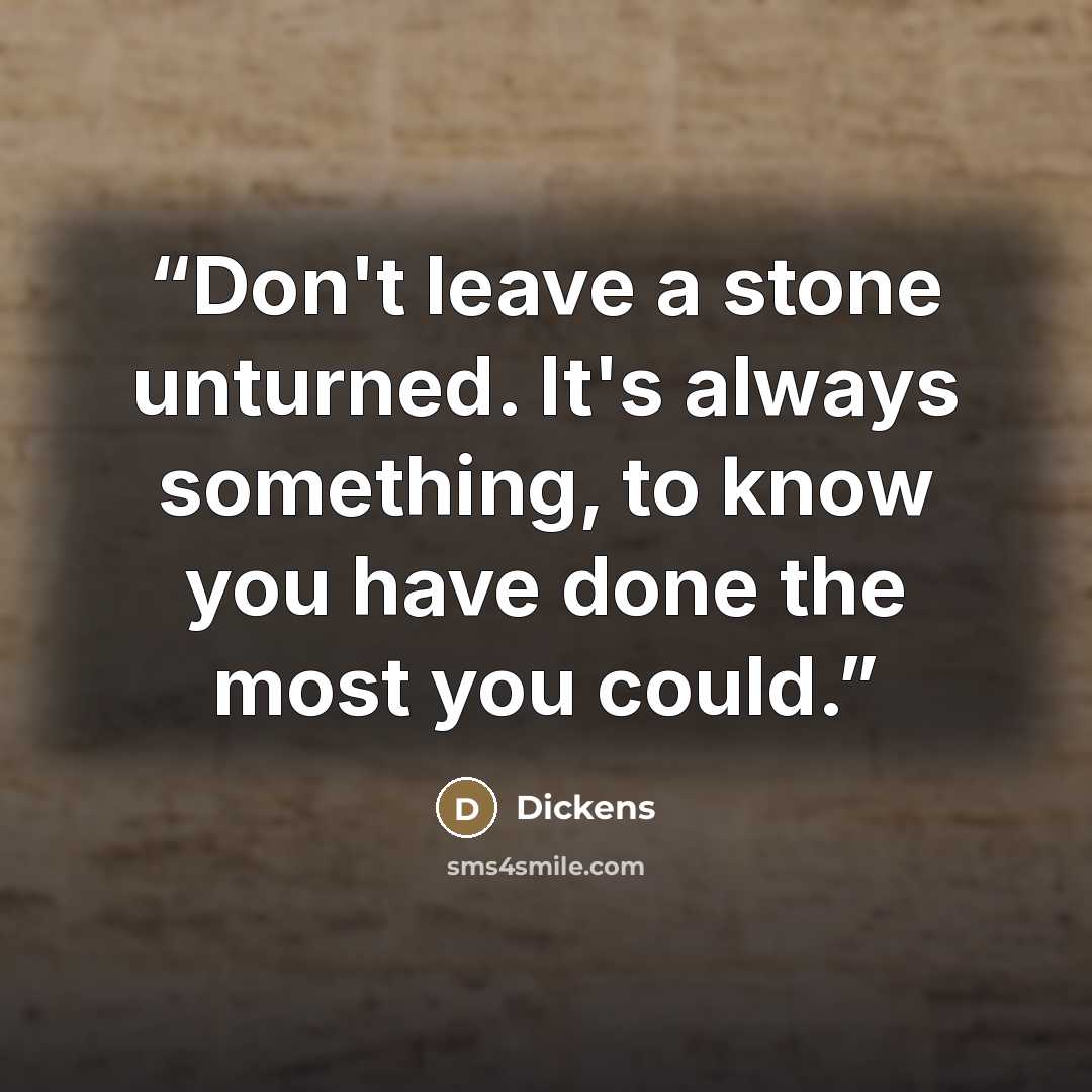 “Don't leave a stone unturned. It's always something, to know you have done the most you could.” quote by Dickens