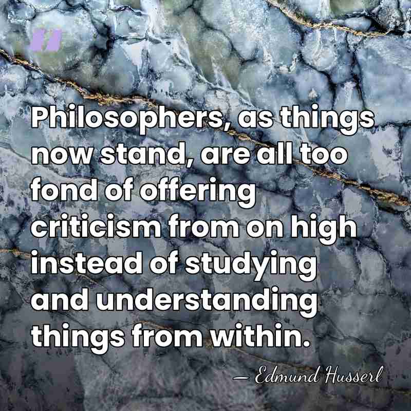 Philosophers, as things now stand, are all too fond of offering criticism&hellip; - Edmund Husserl