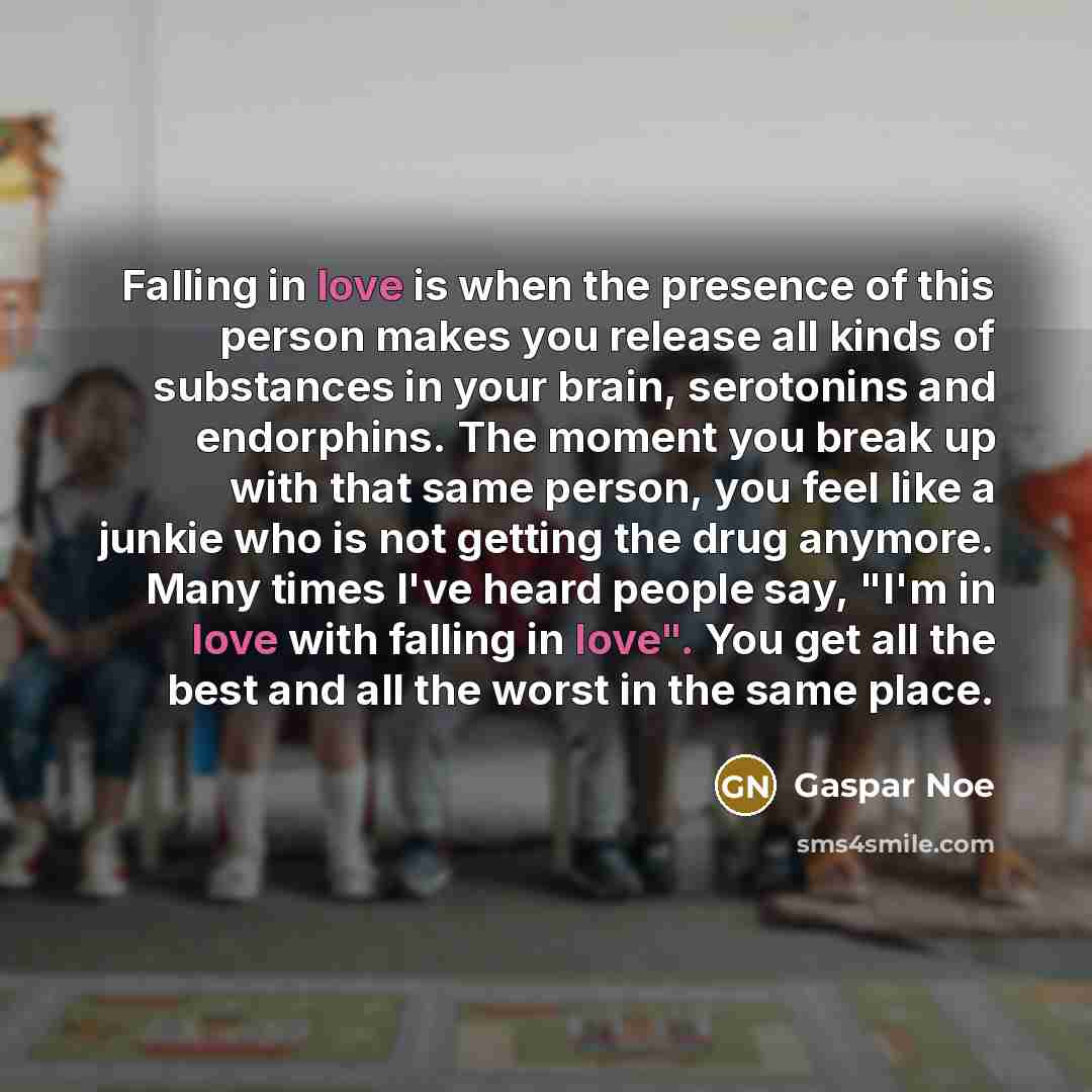 “Falling in love is when the presence of this person…” quote by Gaspar Noe