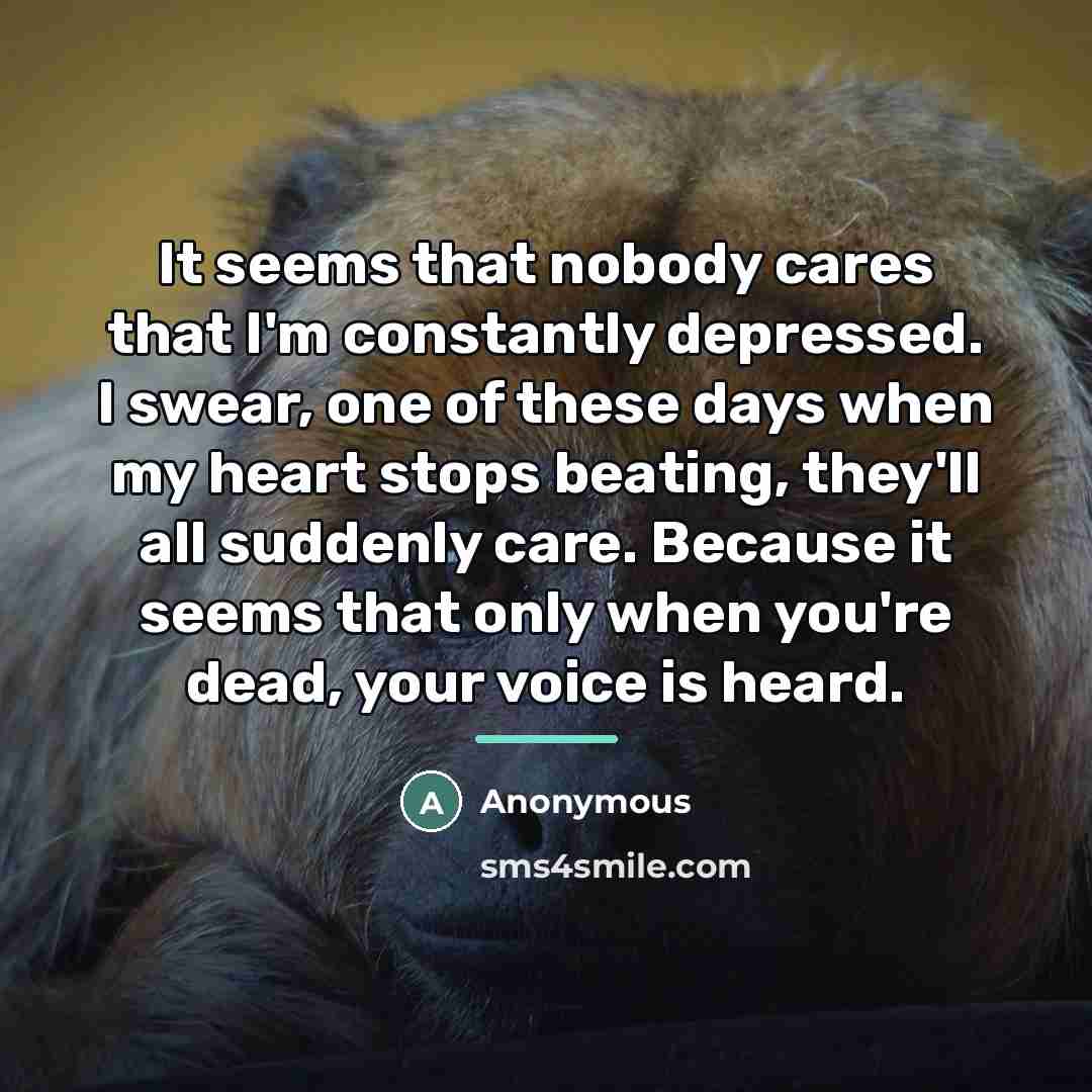 “It seems that nobody cares that I'm constantly depressed. I…” quote by Anonymous