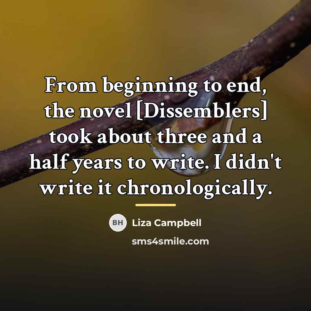 “From beginning to end, the novel [Dissemblers] took about three…” quote by Liza Campbell