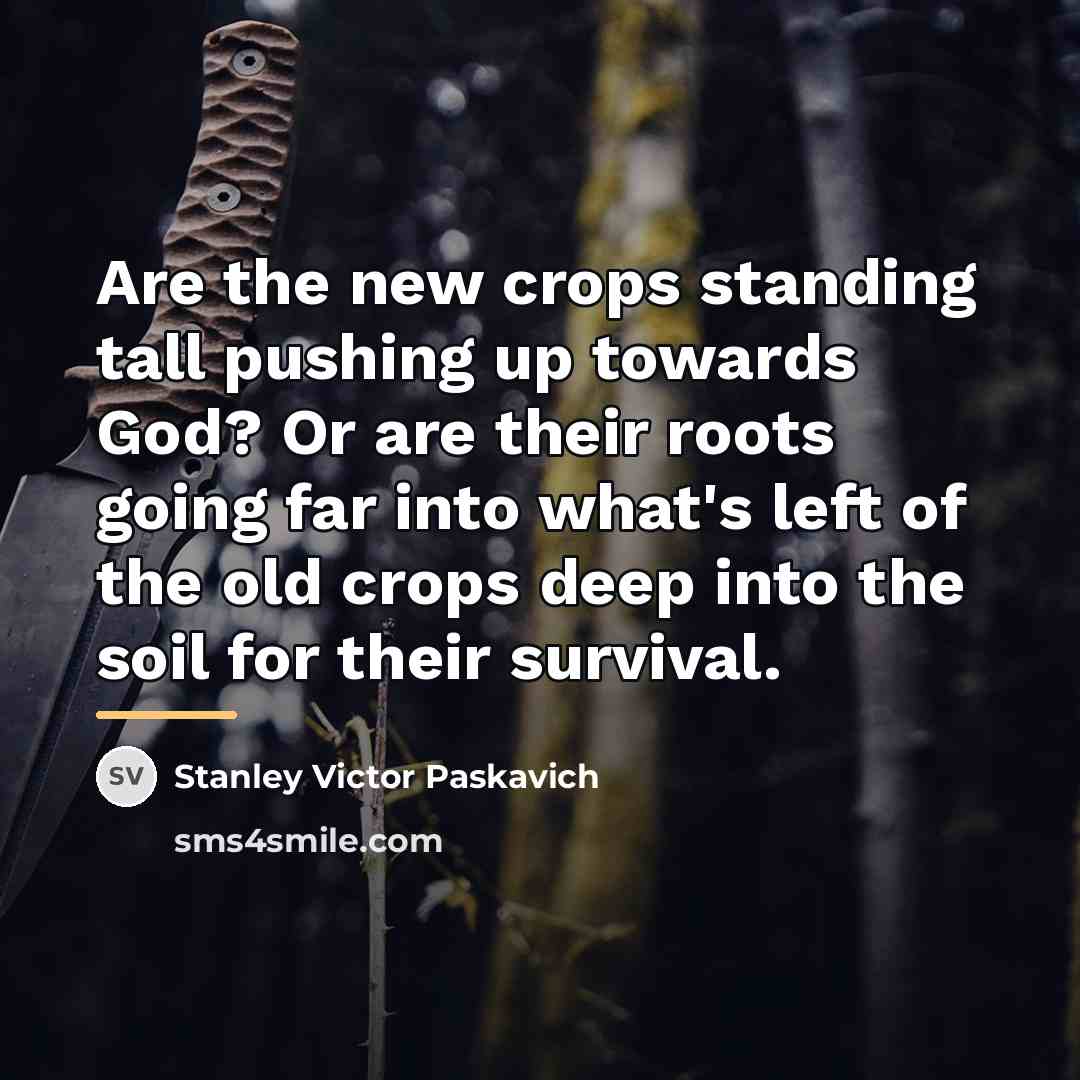 “Are the new crops standing tall pushing up towards God?…” quote by Stanley Victor Paskavich