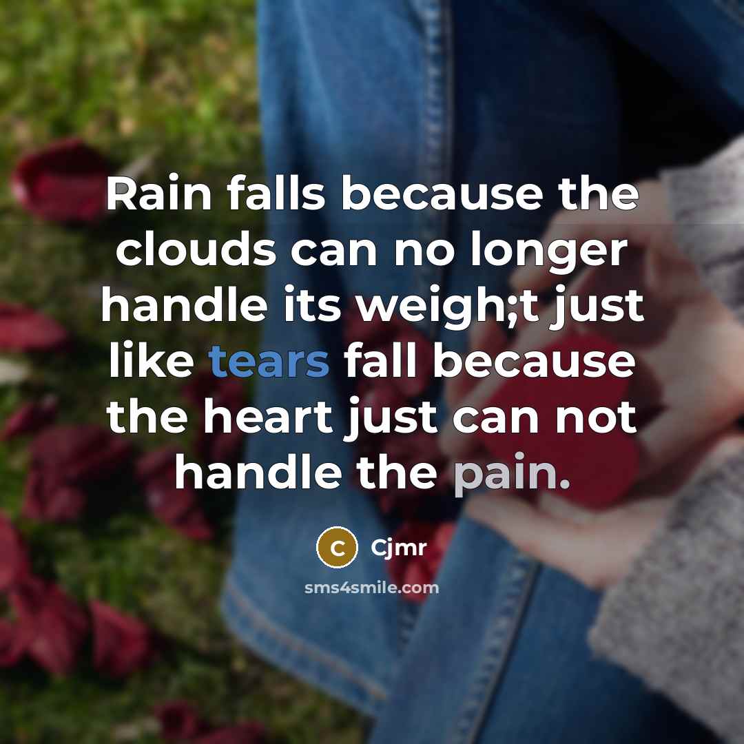 “Rain falls because the clouds can no longer handle its weigh;t just like tears fall because the heart just can not handle the pain.” quote by Cjmr