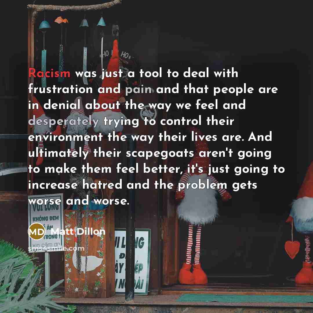 “Racism was just a tool to deal with frustration and…” quote by Matt Dillon