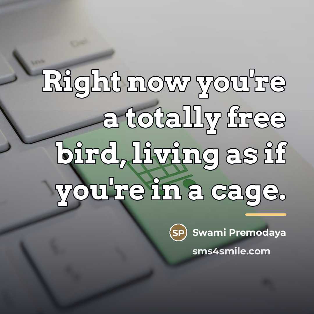 “Right now you're a totally free bird, living as if…” quote by Swami Premodaya