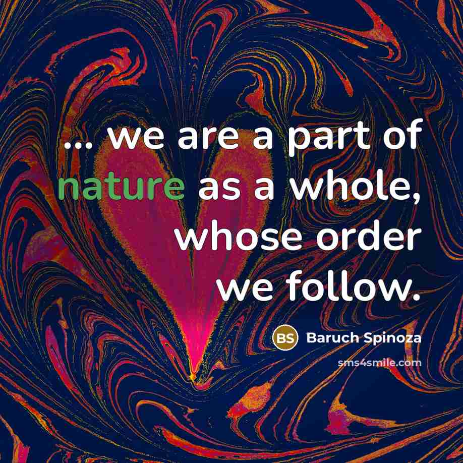 “… we are a part of nature as a whole, whose order we follow.” quote by Baruch Spinoza