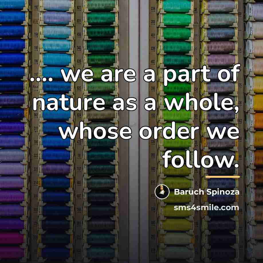 “.... we are a part of nature as a whole,…” quote by Baruch Spinoza